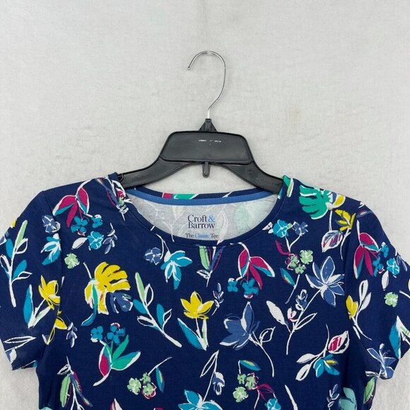 Croft And Barrow Shirt Womens PXS Navy Blue Floral The Classic Tee Short Sleeve - Picture 6 of 12